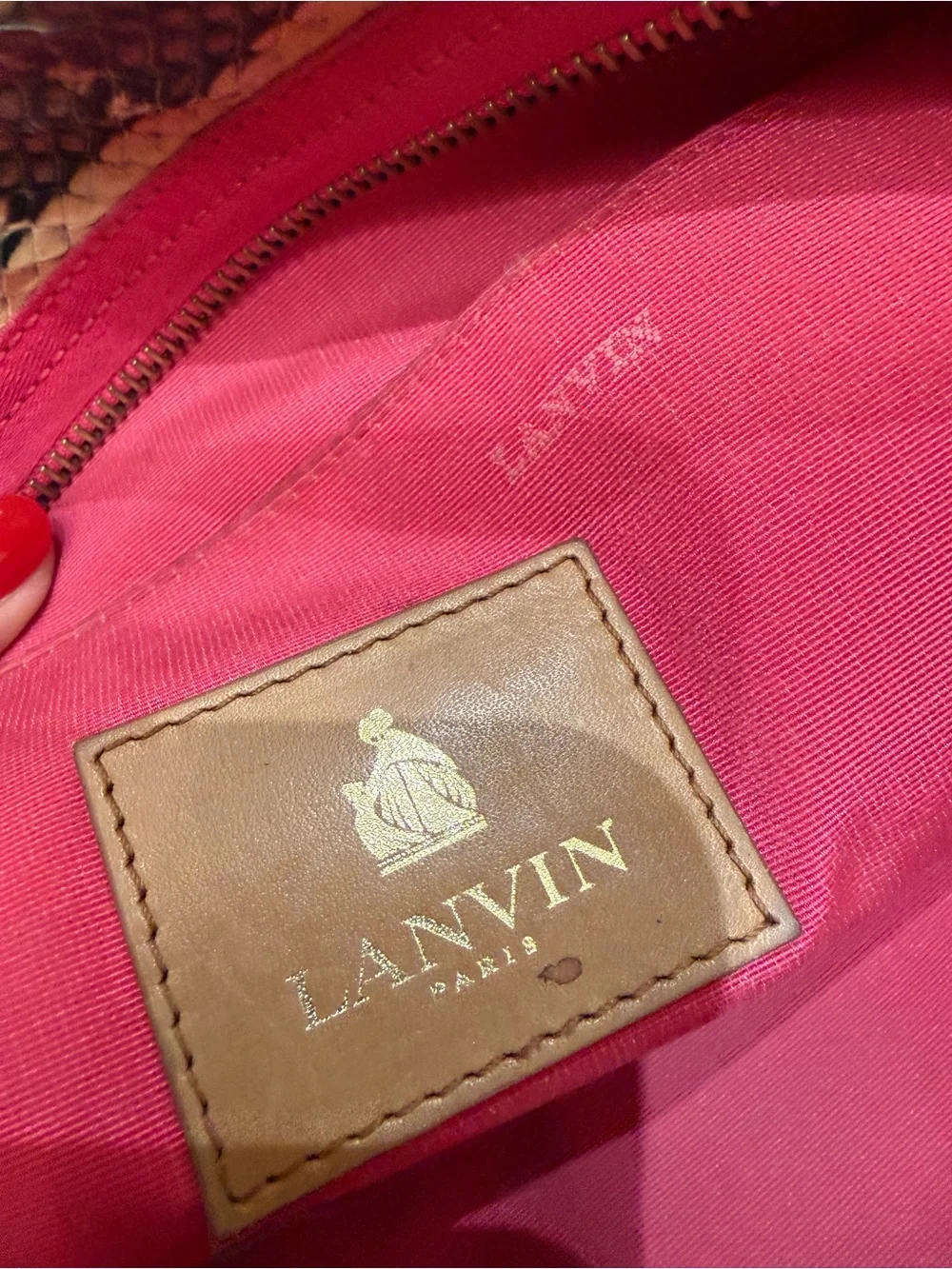 Lancing Textured Snake-Print Zip Pouch in Tan, Black & Hot Pink